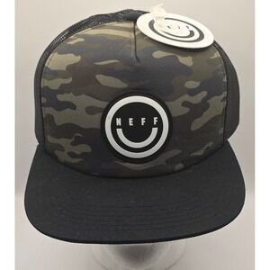 Neff Trucker Hat Camo Snapback Cap Mesh Flat Brim Forever Fun Skate Snowboard